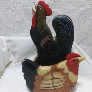 Vintage wood Shelfs Rooster and Hen - for kitchen towels